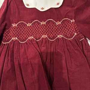 Red Corduroy Dress with Embroidered Details